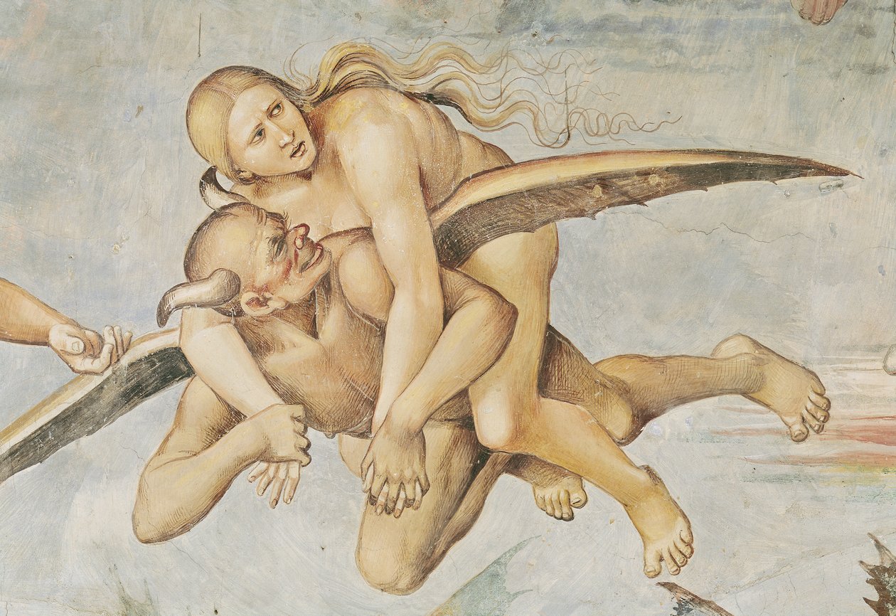 One of the Damned Riding on a Devil, from the Last Judgement (detail) by Luca Signorelli