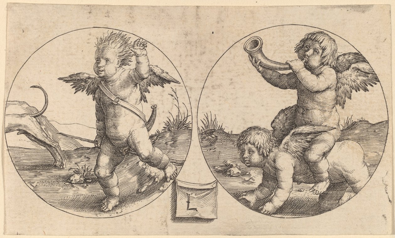 Two Cupids in Two Circles by Lucas van Leyden