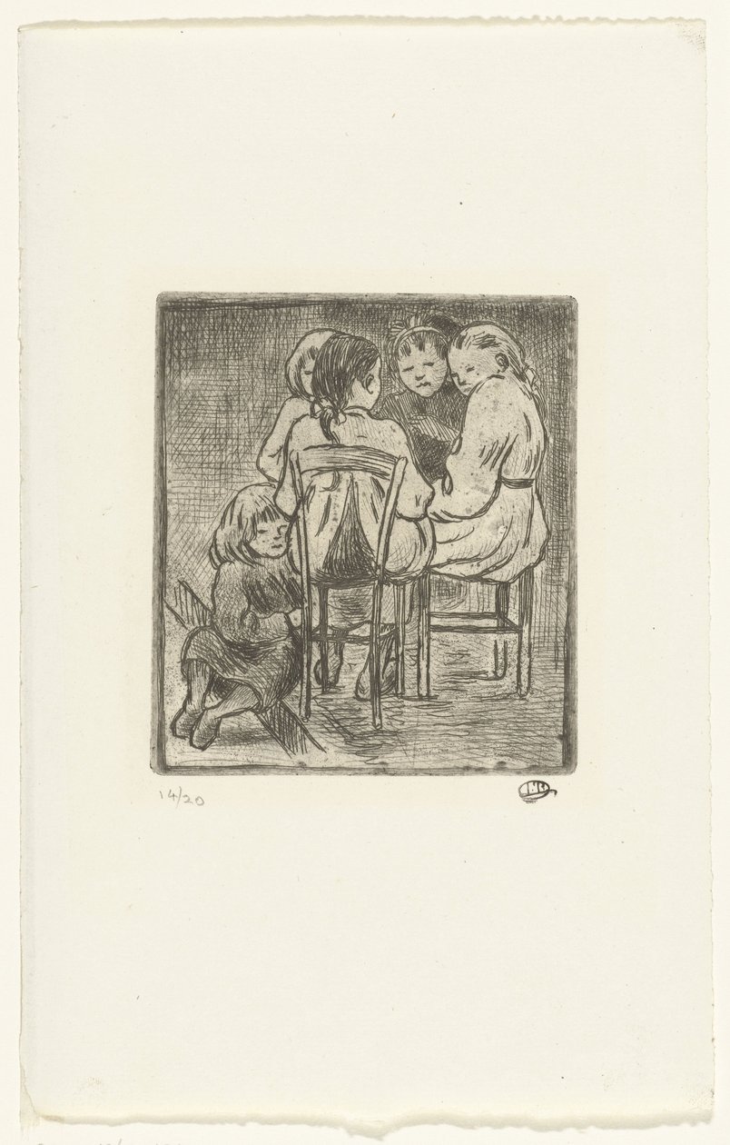 Group of Five Sitting Girls by Lucien Pissarro