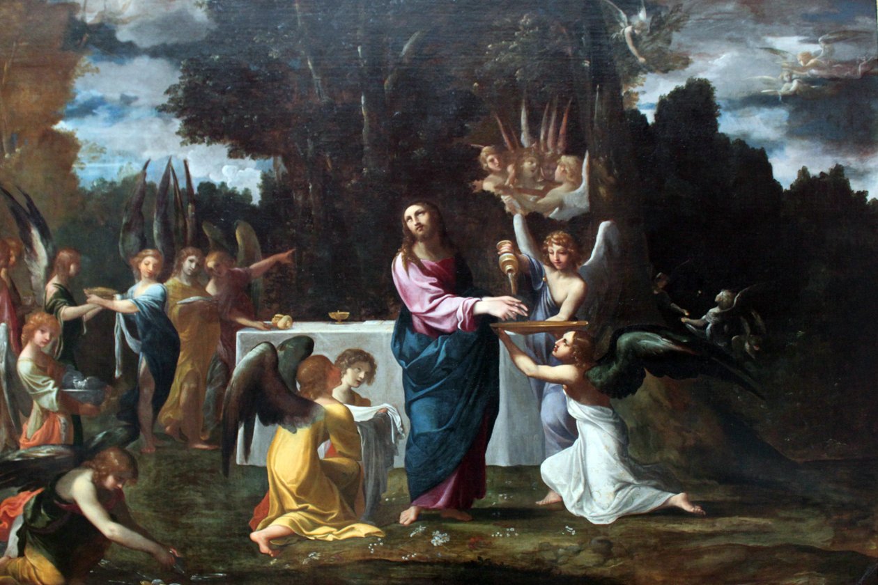 Jesus in the Desert, Served by Angels by Ludovico Carracci