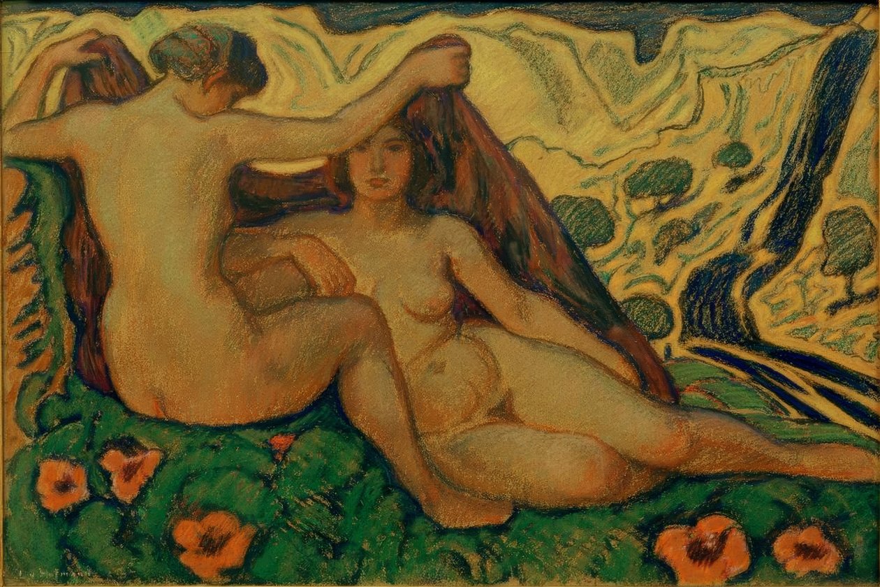 Two Nudes in Italian Landscape by Ludwig von Hofmann