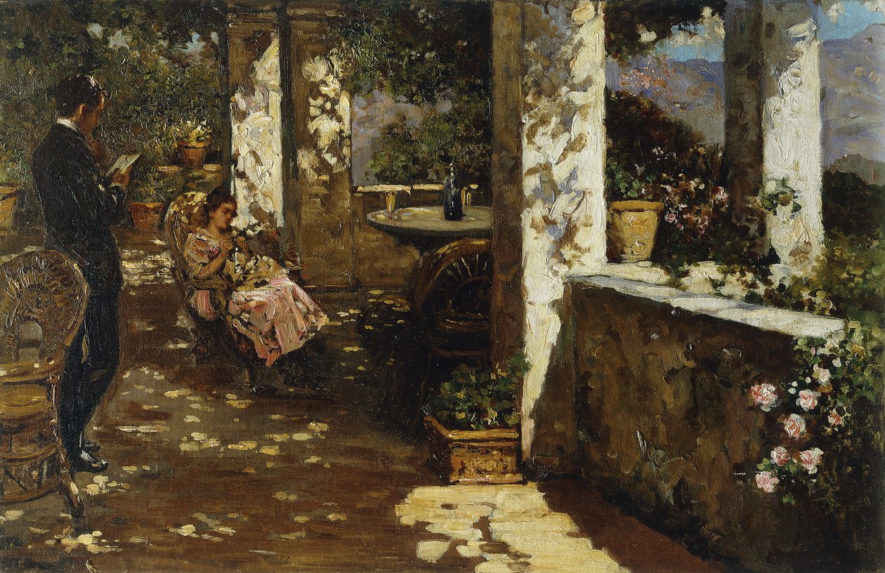 Resting on the Terrace by Luigi Rossi