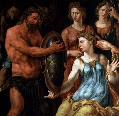 Vulcan showing the Gods his capture of Venus and Mars in his nets by Maerten van Heemskerck