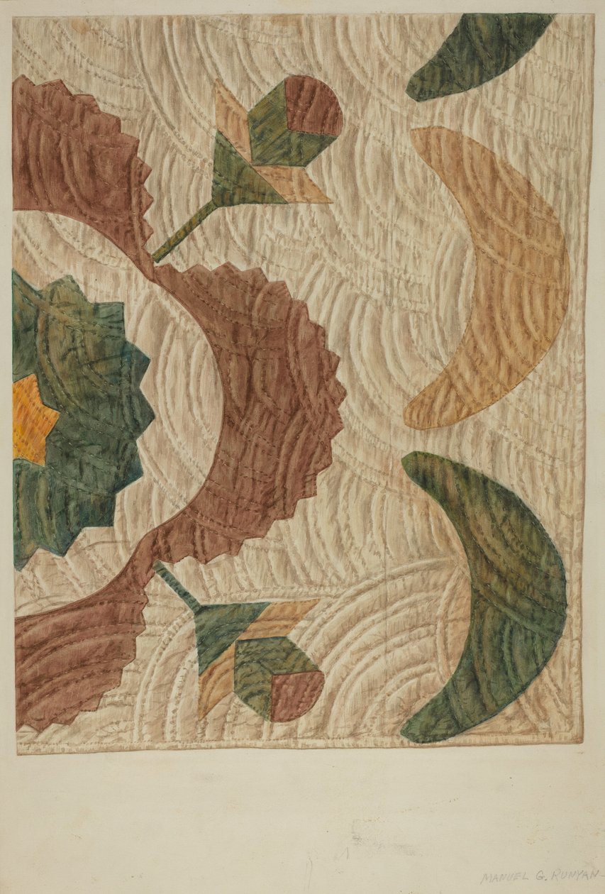 Applique and Quilted Coverlet by Manuel G. Runyan