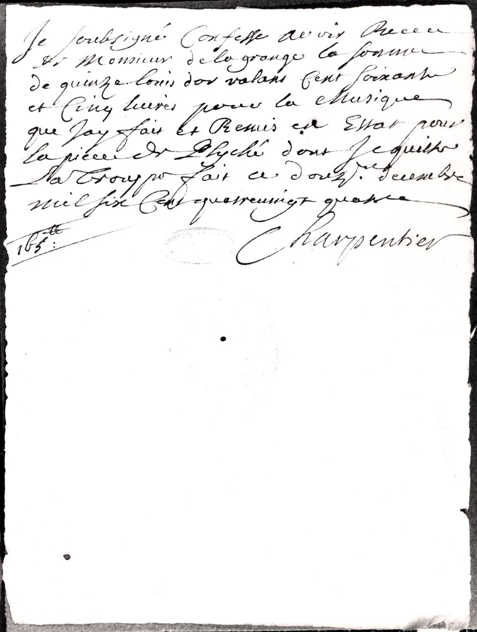 Letter Regarding the Music Composed by Charpentier for Psyche by Moliere by Marc Antoine Charpentier