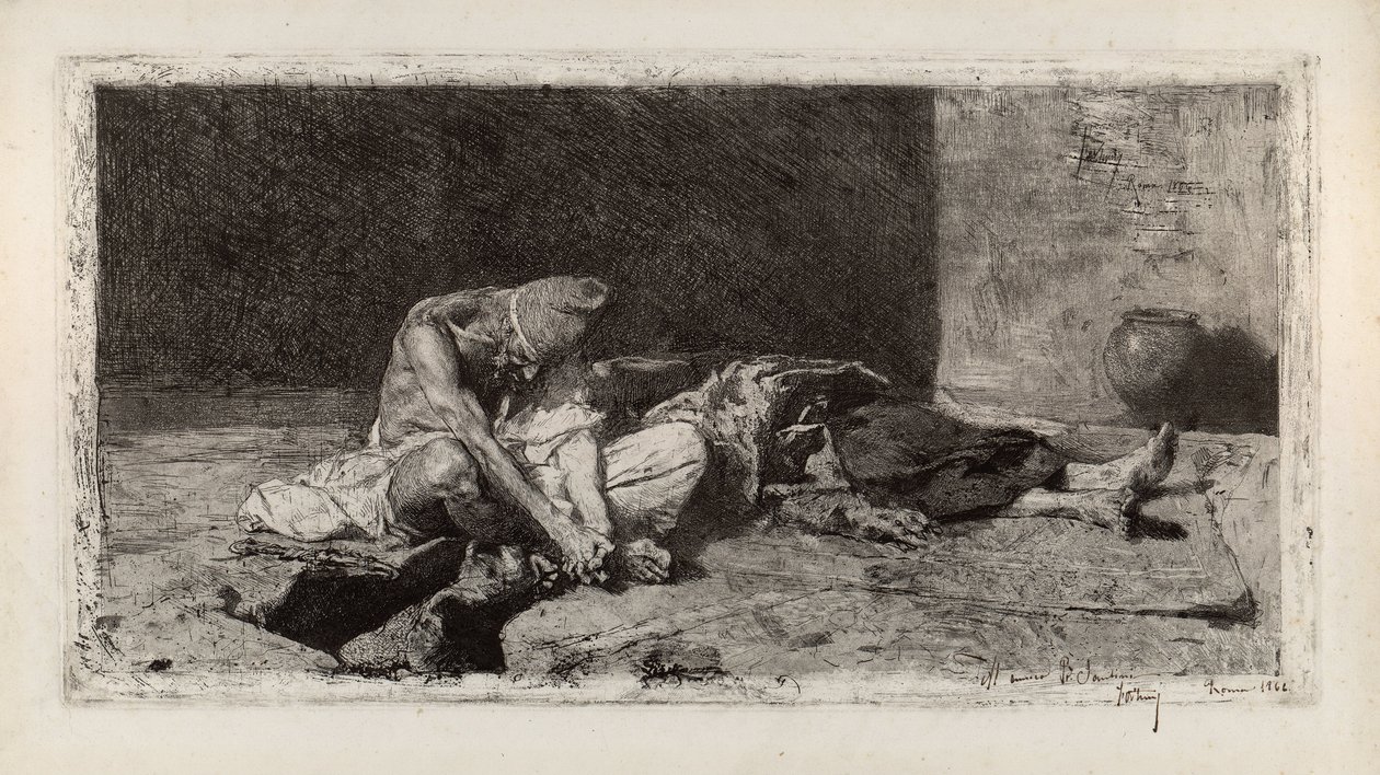 Arab Watching Over the Body of a Friend by Marià Fortuny