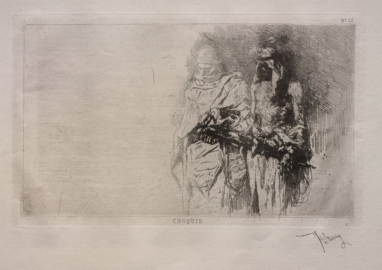 Sketch (Two Arabian Figures) by Mariano Fortuny y Marsal