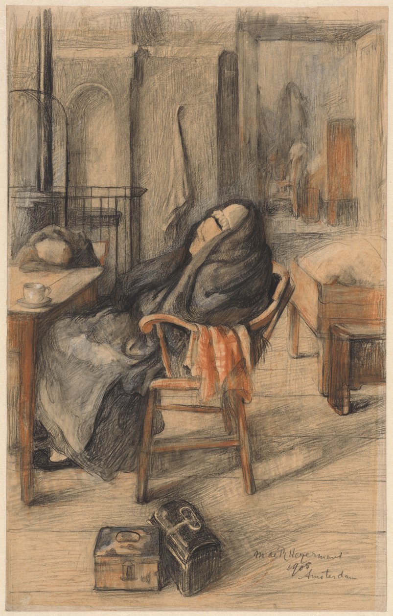 Interior with Seated Old Woman by Marie de Roode Heijermans