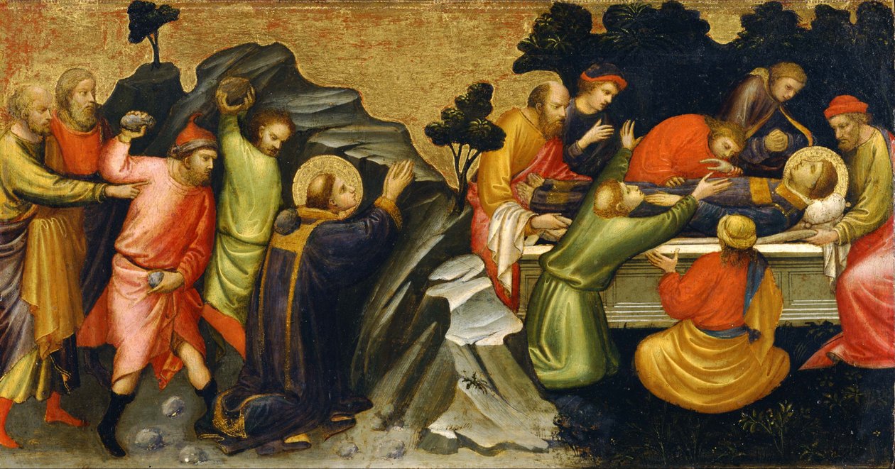 Predella Panel Representing the Legend of St. Stephen: The Stoning of St. Stephen, The Burial of St. Stephen by Mariotto di Nardo