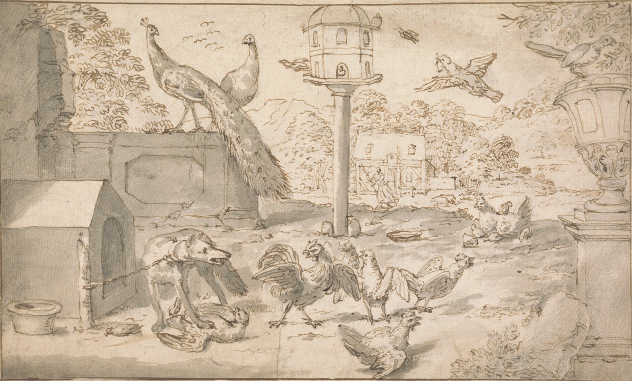 Landscape with Birds and Dog by Marmaduke Cradock