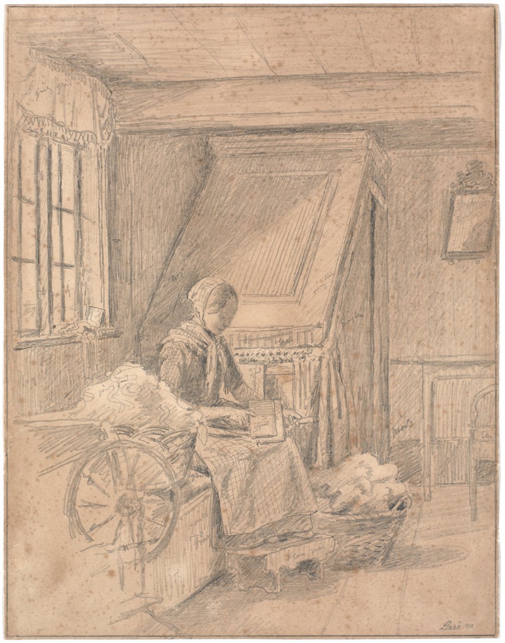 Peasant Cottage with Girl Carding Wool by Martinus Rørbye