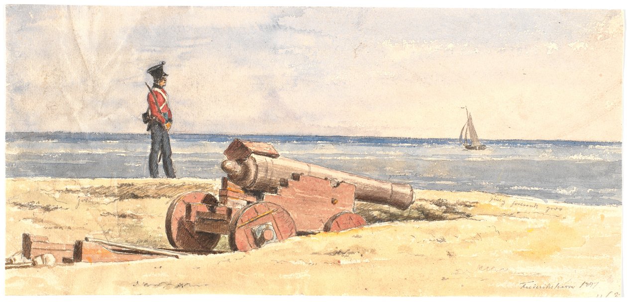 Sentry and Cannon on the Shore at Frederikshavn by Martinus Rørbye