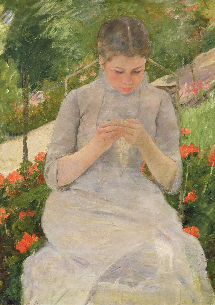 Young Woman Sewing in the garden, c.1880-82 by Mary Cassatt