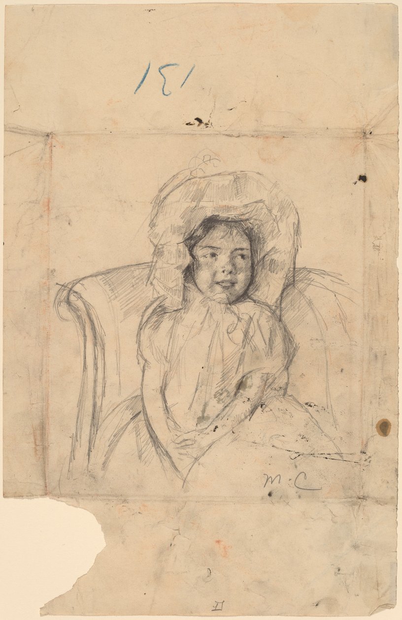 Smiling Margot Wearing a Ruffled Bonnet by Mary Cassatt