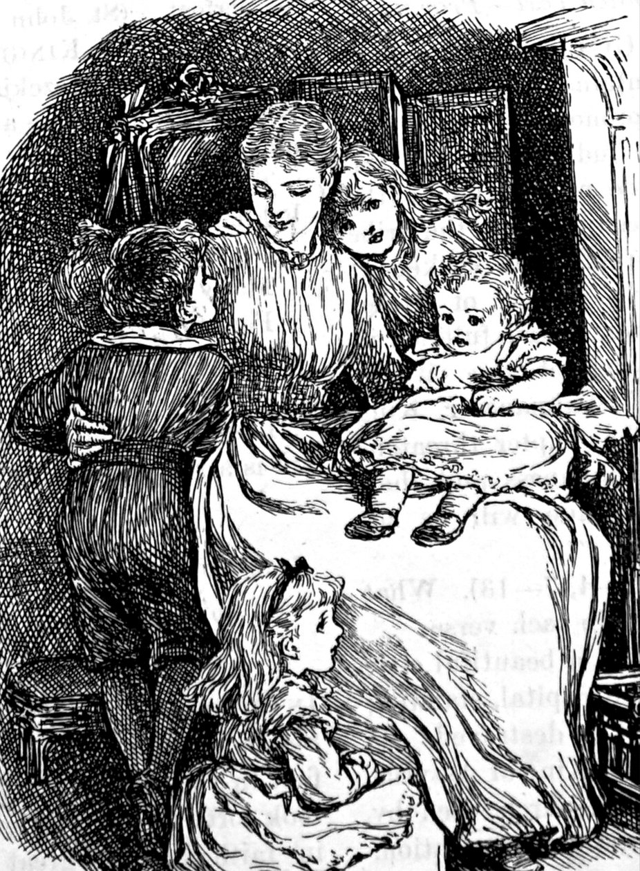 A mother cuddling her children by Mary Ellen Edwards