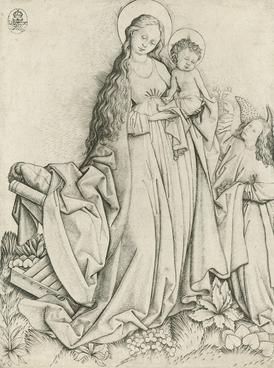 Madonna with Angel Giving Roses by Master E.S.