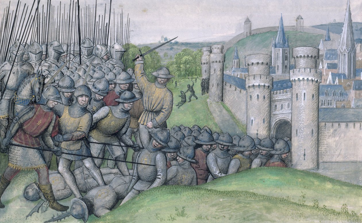 Louis, Count of Flanders and the Town of Bruges are Defeated by Filips van Artefelde and the People of Ghent at the Battle of Bevenhoutsveld in 1382, 1477 by Master of Mary of Burgundy