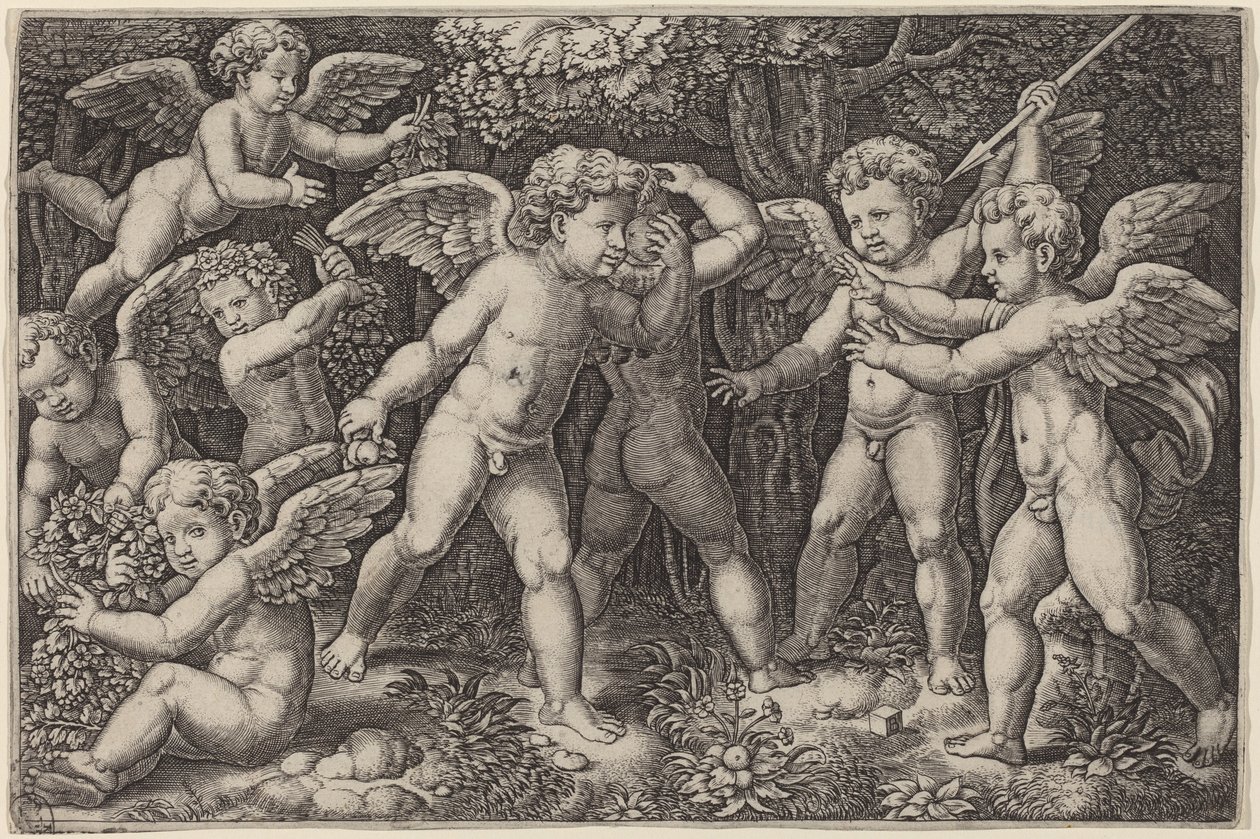 Putti Playing by Master of the Die after Raphael