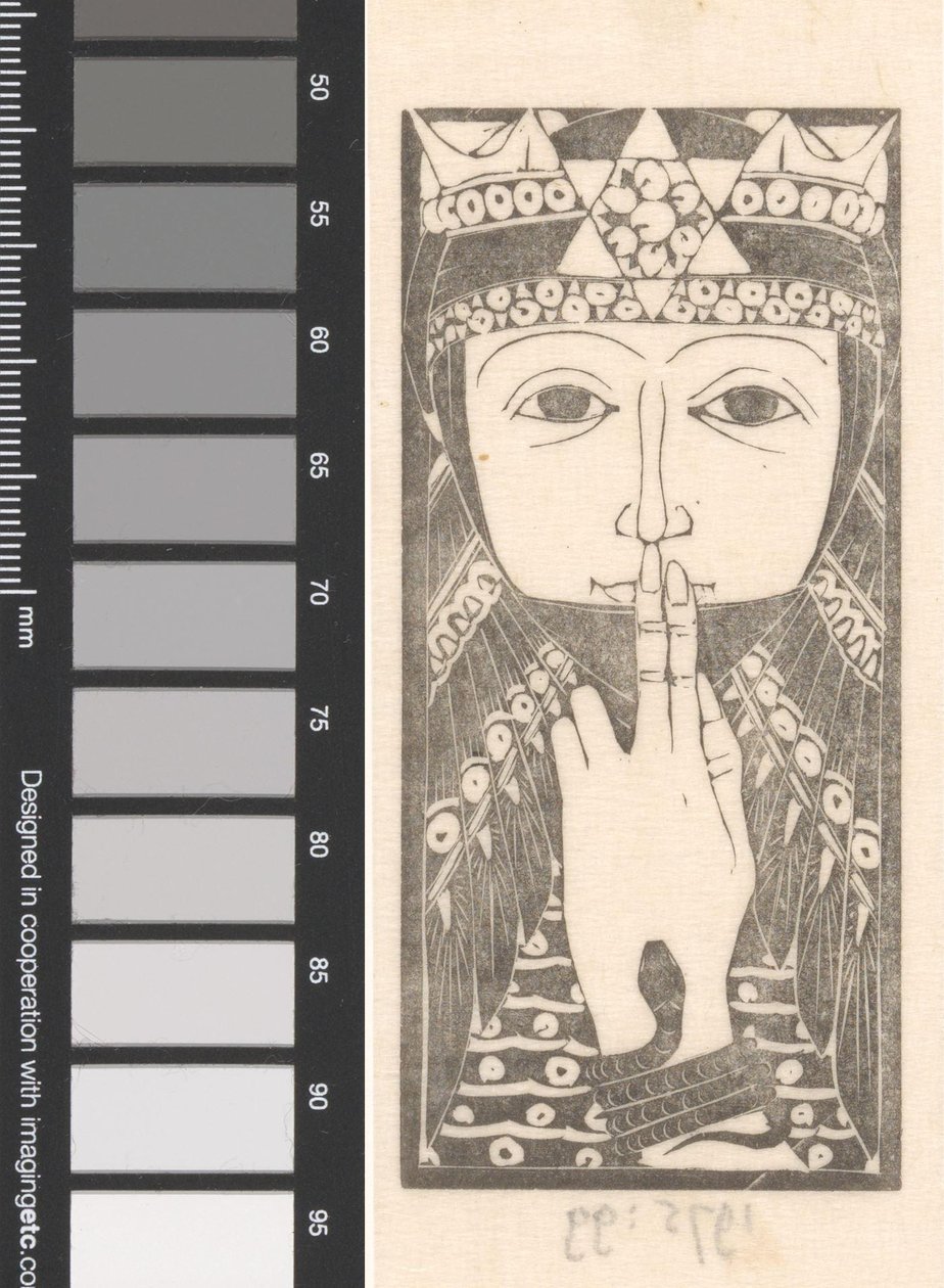 Woman with Two Fingers on Her Lips by Mathieu Lauweriks
