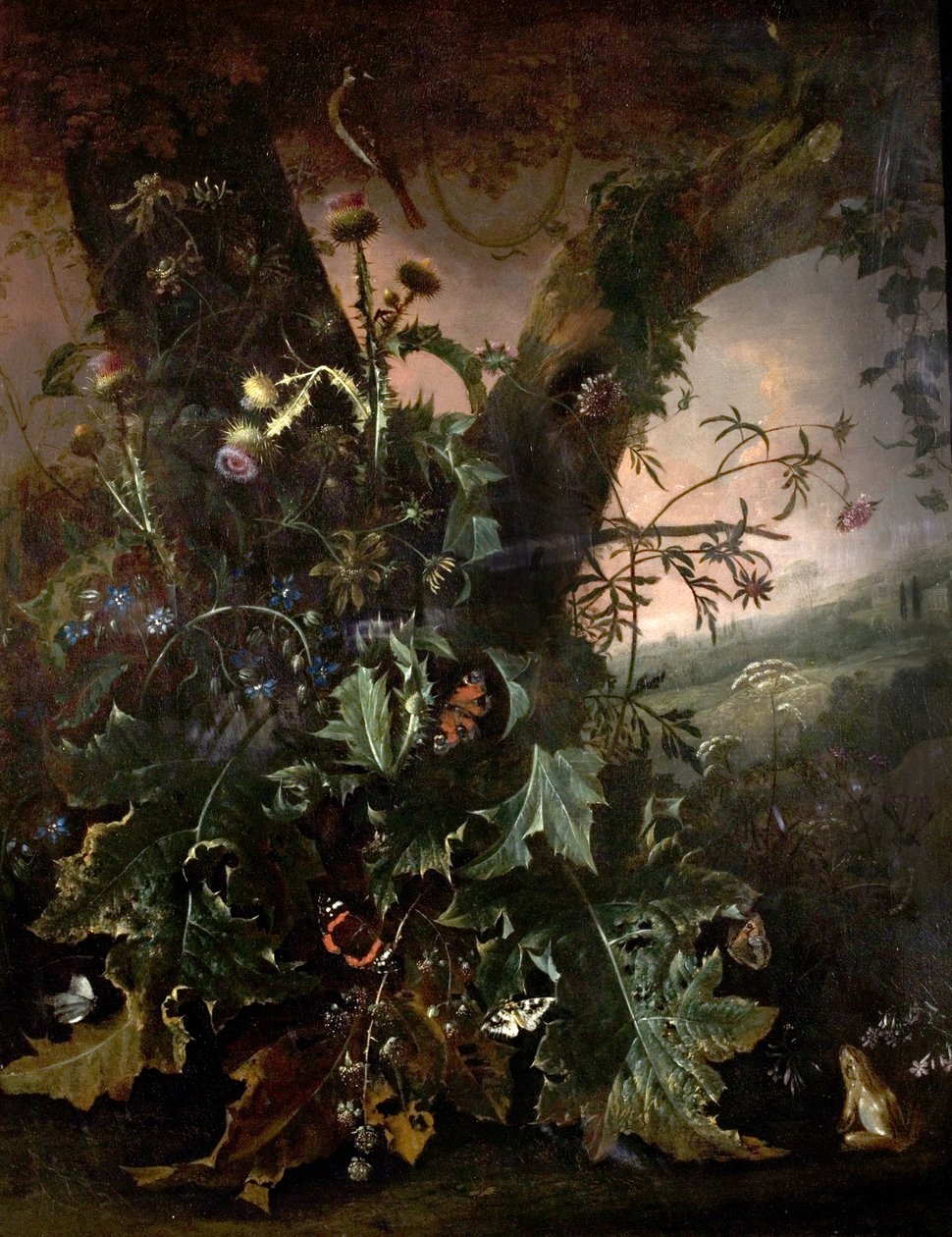 Still Life with Frog and Goldfinch by Matthias Withoos