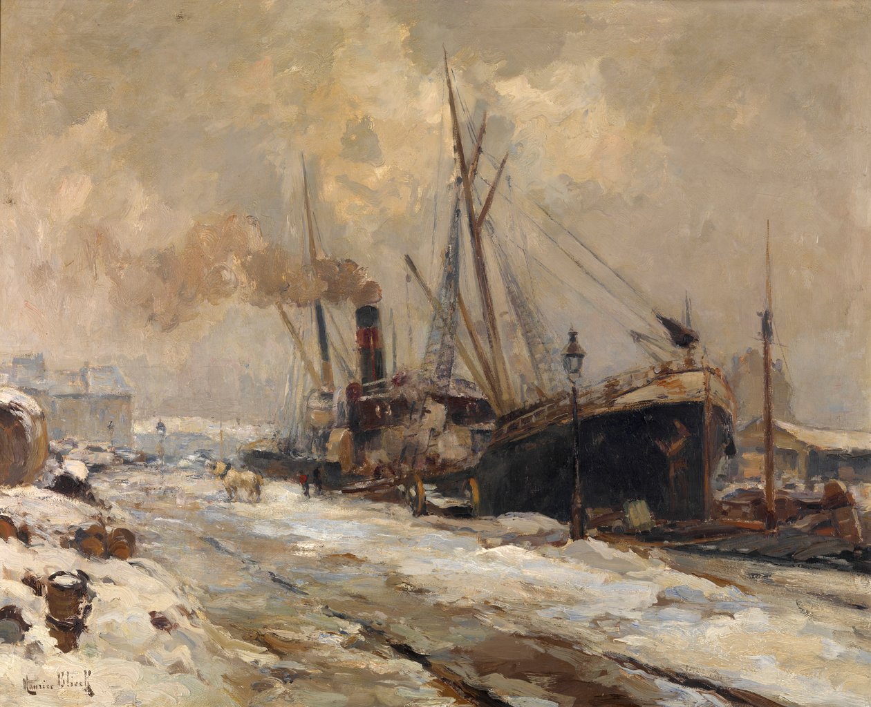 Antwerp Harbour in Winter by Maurice Blieck