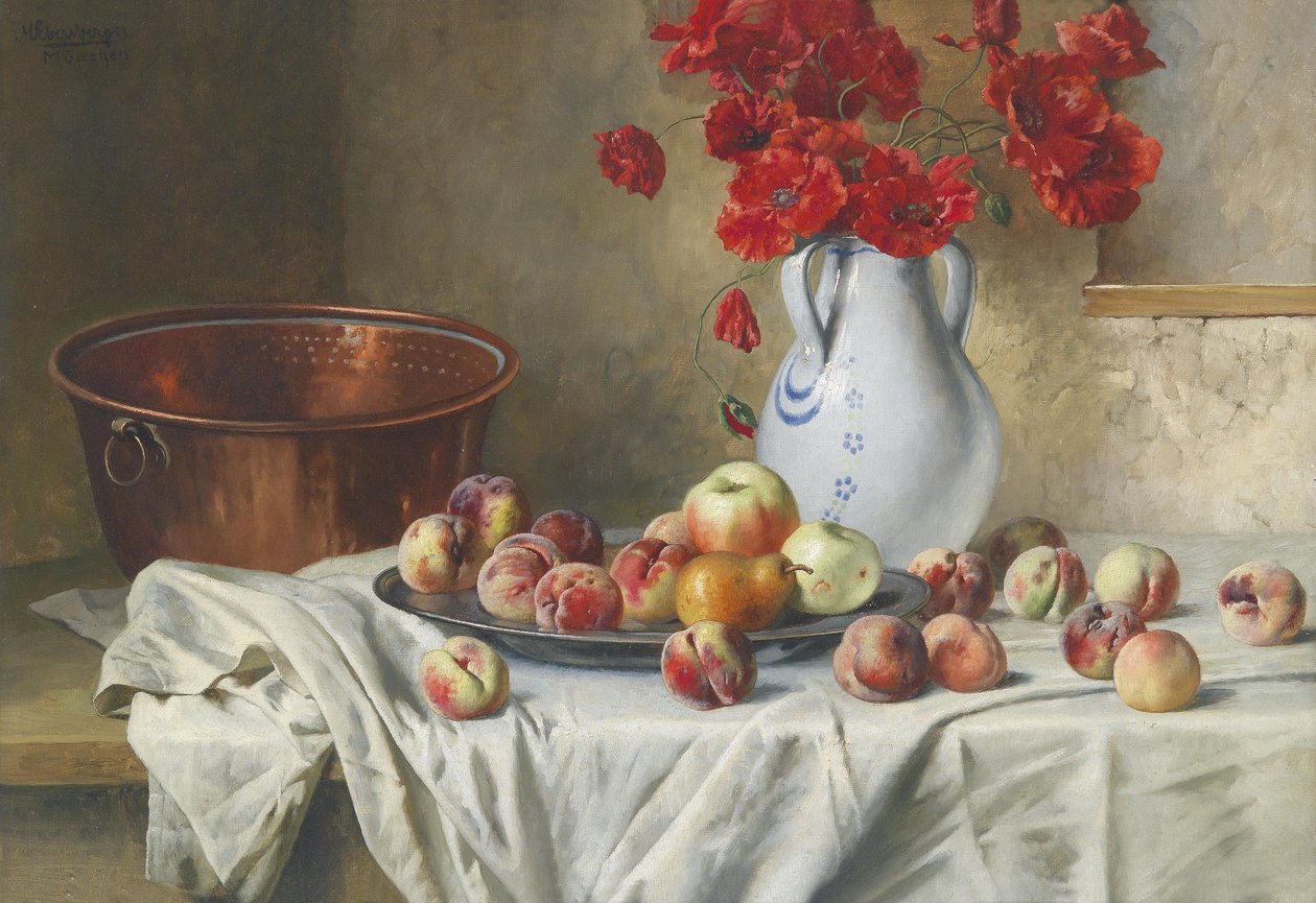 Still Life with Apples and Poppies in a Jug by Max Ebersberger