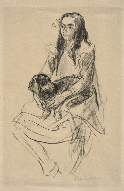 Seated Girl with Dachshund by Max Liebermann