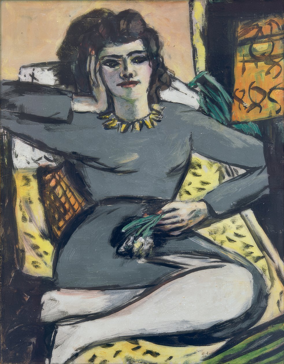 Resting Woman with Carnations, Portrait of Quappi by Max Beckmann