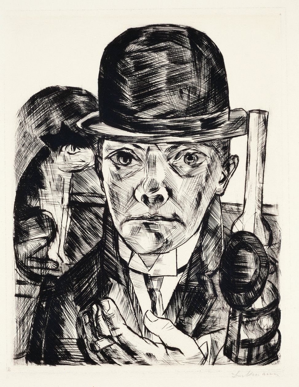 Self-portrait with hat by Max Beckmann