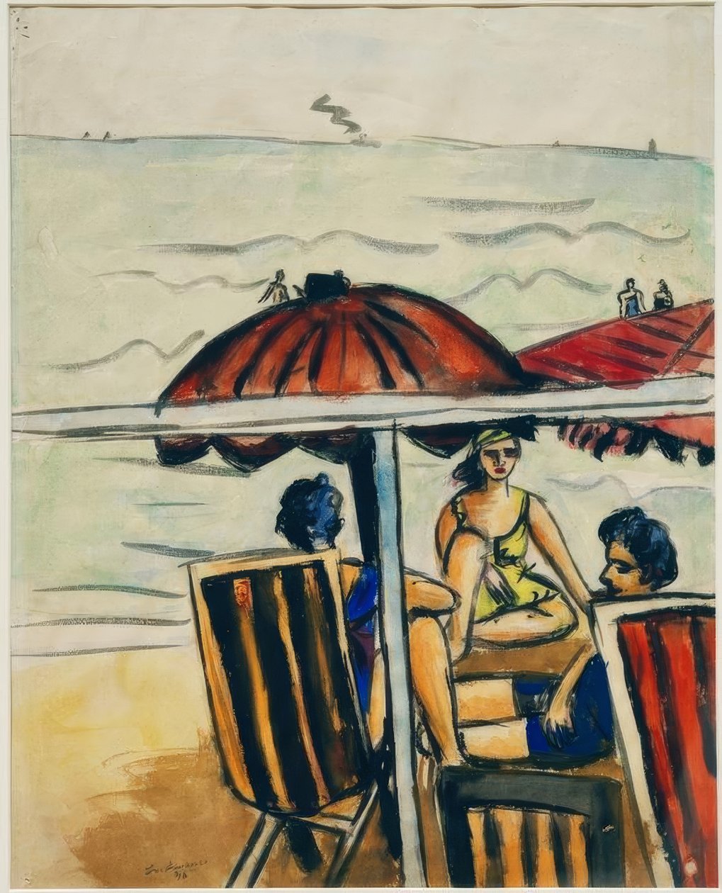 Beach Scene with Parasols by Max Beckmann