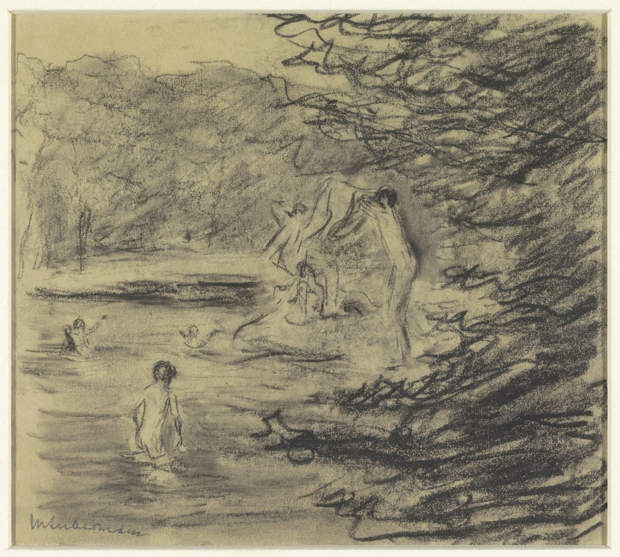 Boys Bathing in a Forest Pond by Max Liebermann