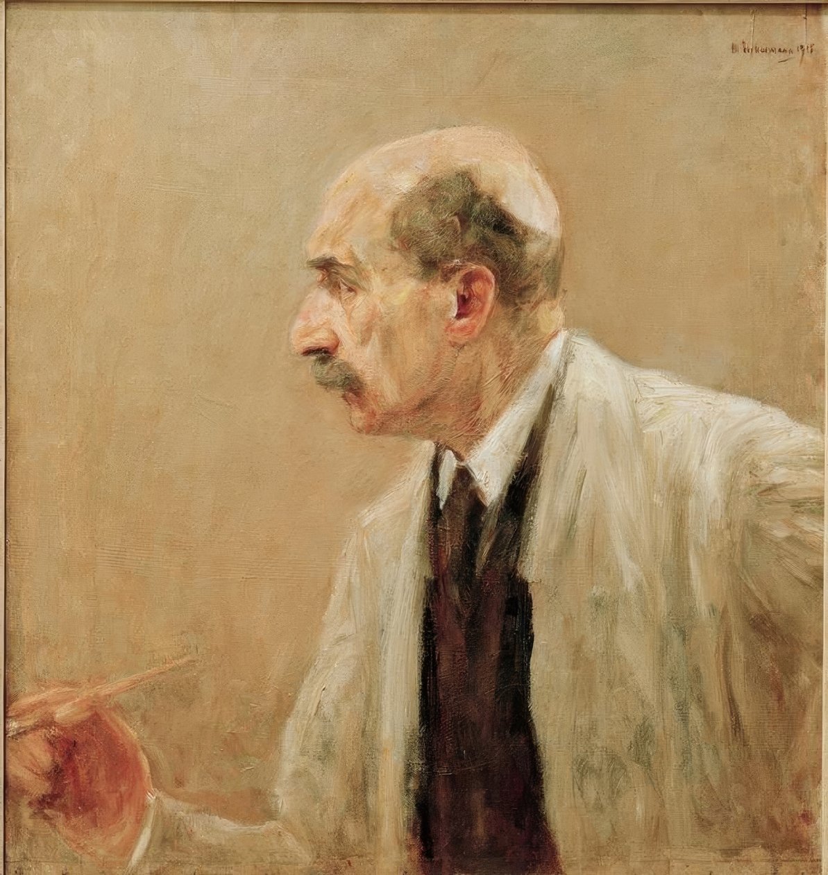 Self-Portrait in Painting Smock, in Profile to the Left by Max Liebermann