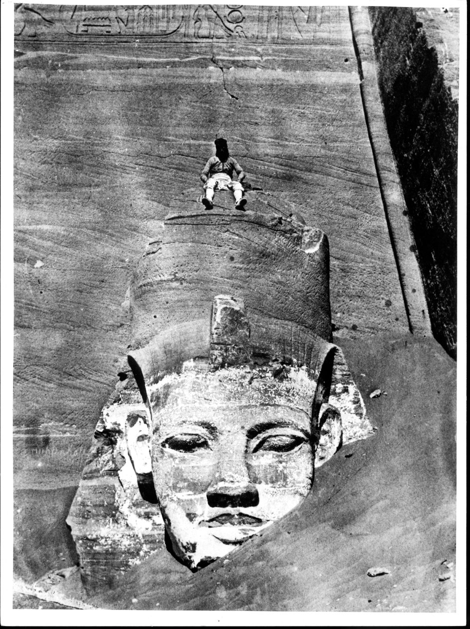 Egyptian Seated on a Colossal Figure of the King, from the Great Temple of Ramesses II in Abu Simbel by Maxime Du Camp