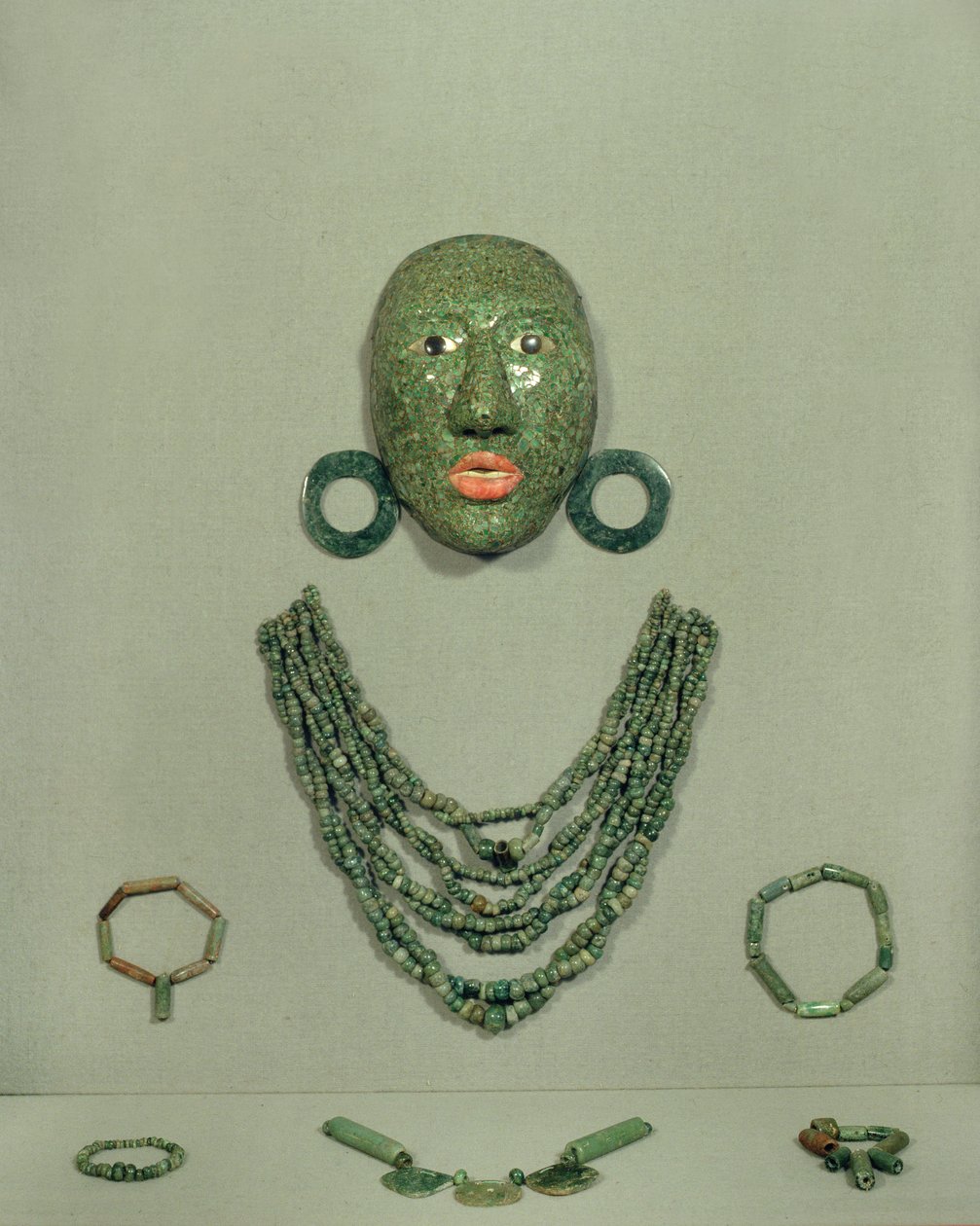 Calakmul Funerary Mask with Collar and Earrings, Yucatan Peninsula, Mexico by Mayan