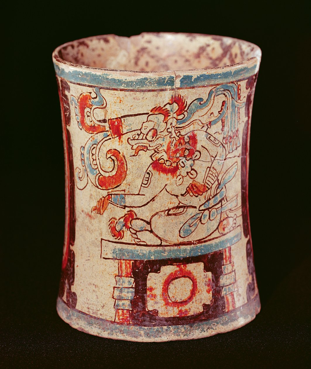Cylindrical Vessel Depicting a Deity with Speech Curls by Mayan
