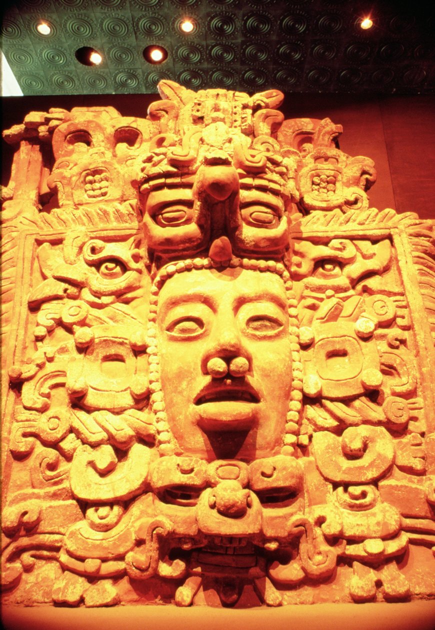 Detail from a Temple Wall with the Head of a Sun God by Mayan