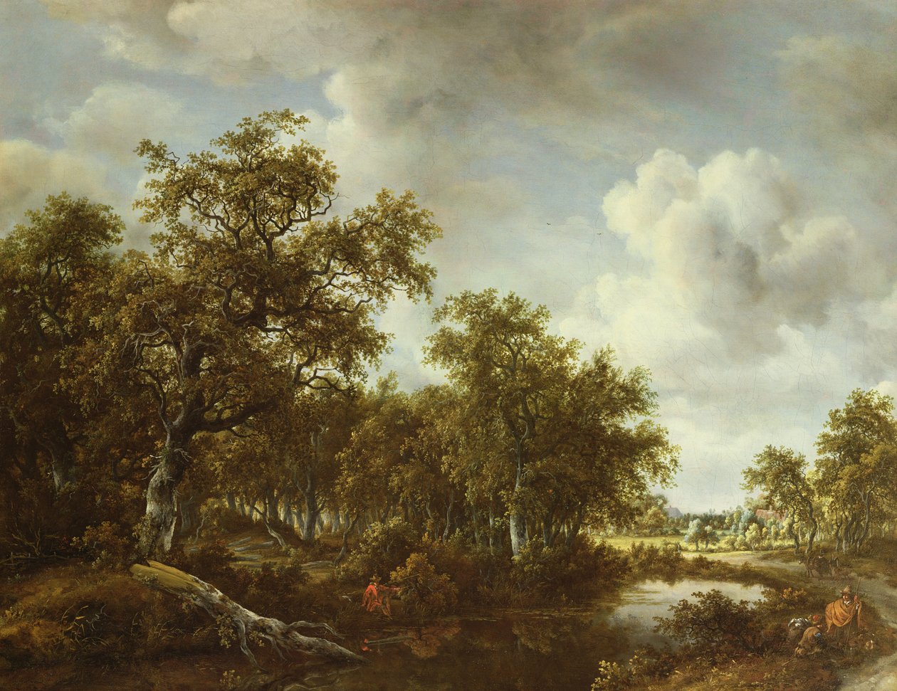A Wooded Landscape with an Angler by a Pond, 1664 by Meindert Hobbema