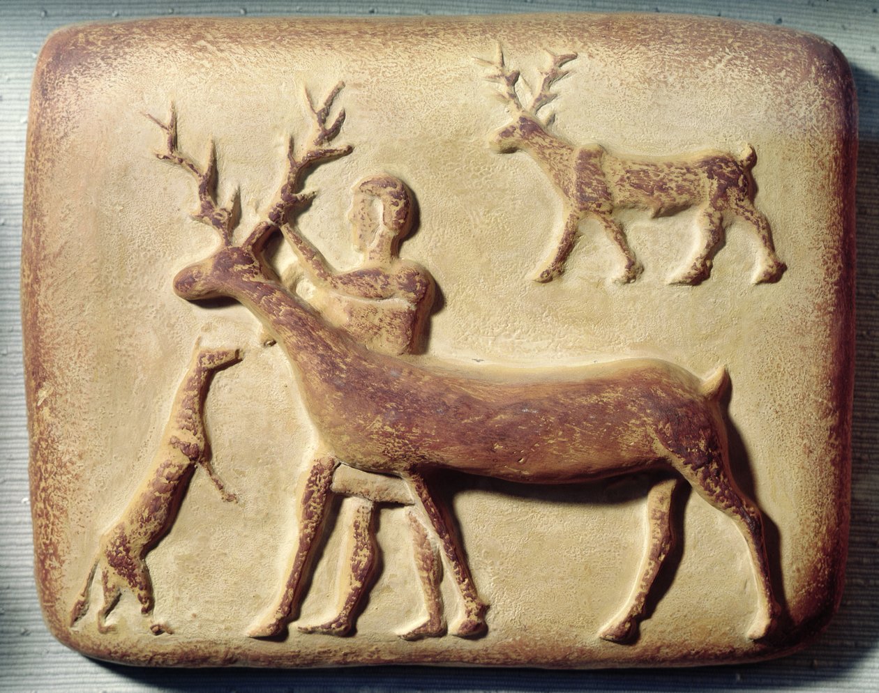 Painted Relief Depicting a Man with Deer, from Mari, Middle Euphrates by Mesopotamian