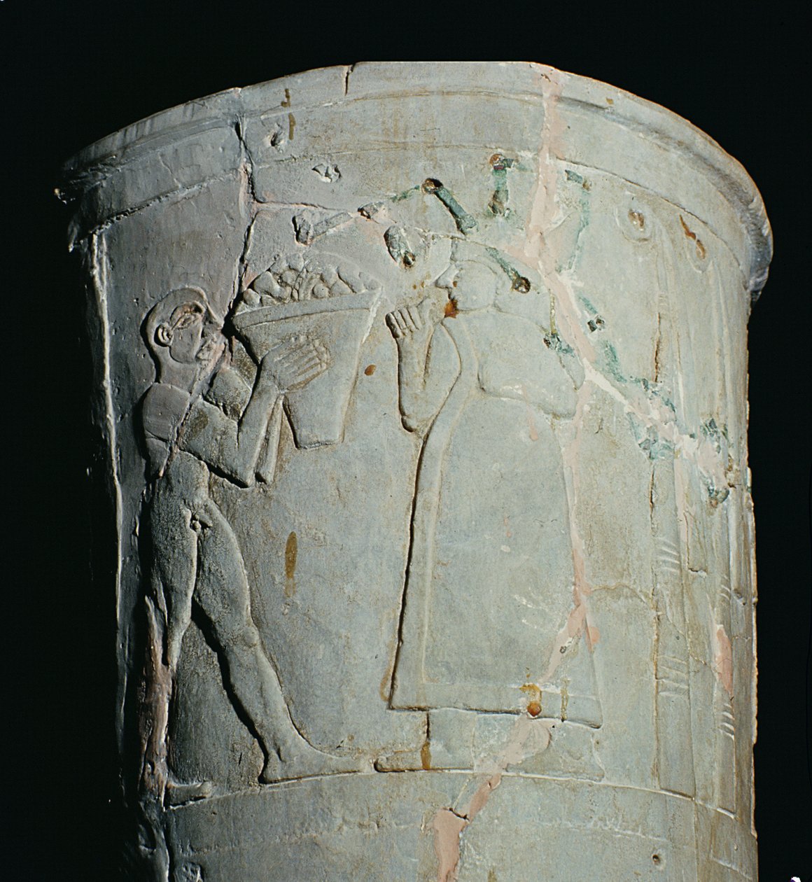 Vase Depicting a Man Carrying a Bowl of Fruit by Mesopotamian