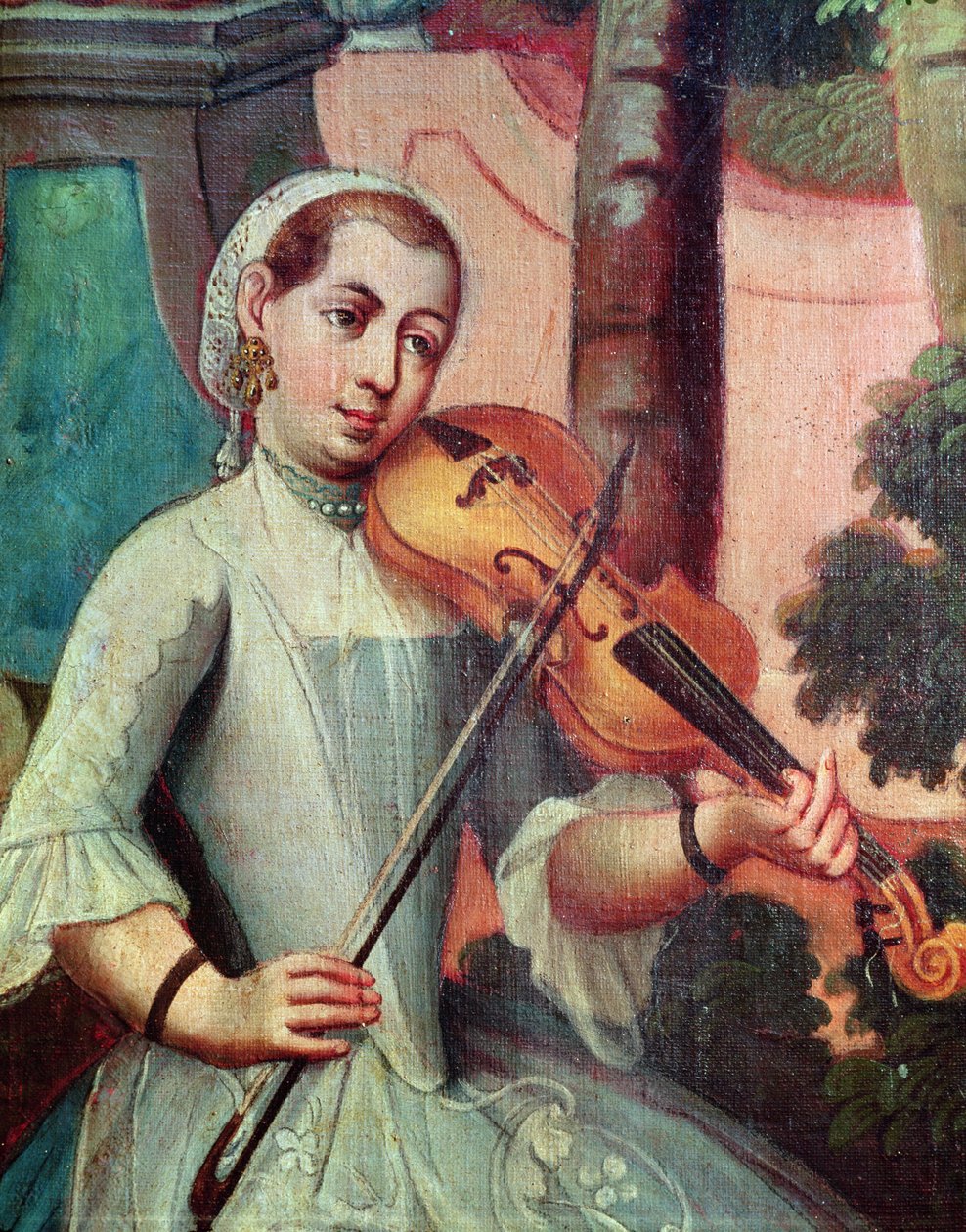 A Violinist, detail from a screen by Mexican School