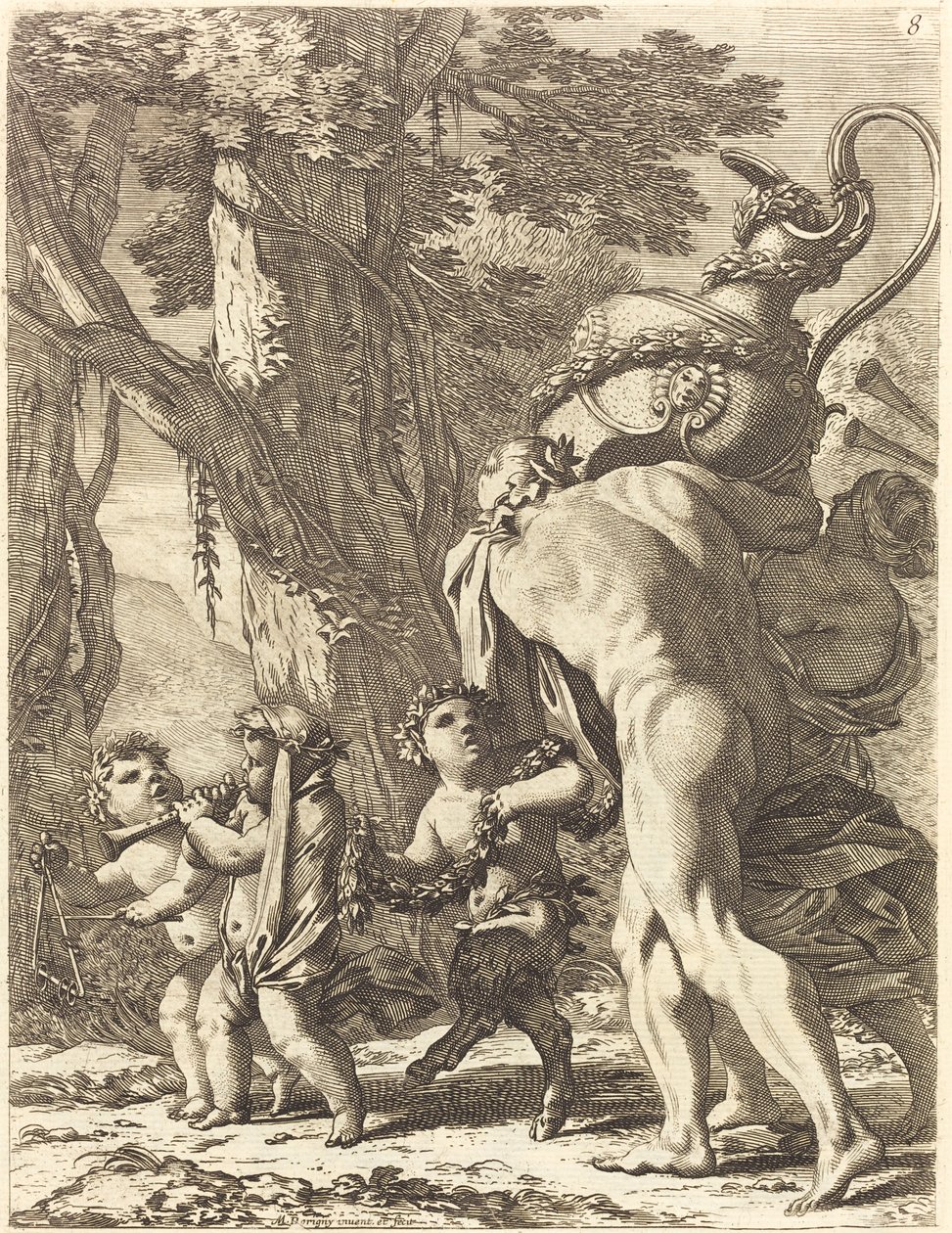 Bacchanal with Figures Carrying a Vase by Michel Dorigny