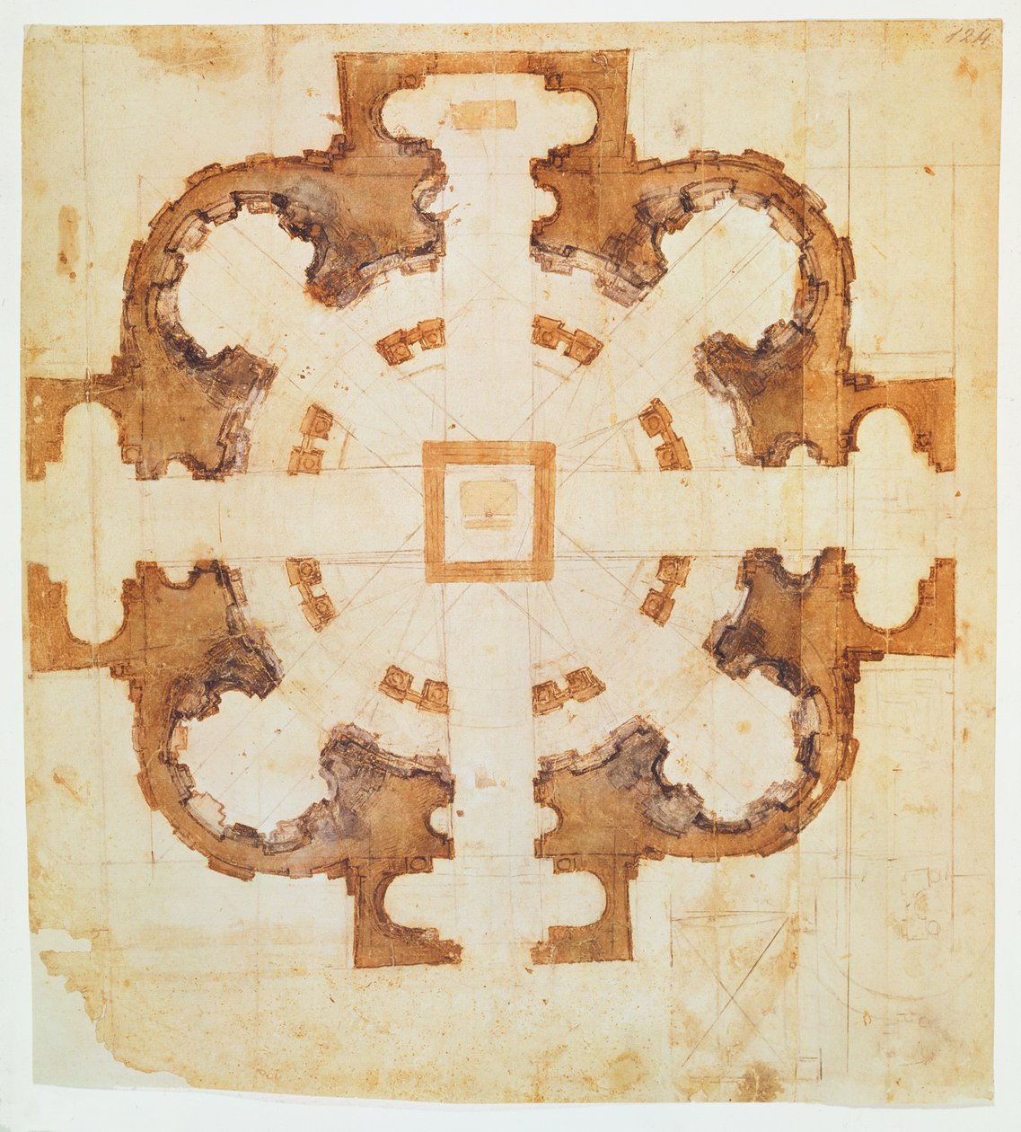 Plan for the Church of San Giovanni dei Fiorentini, Rome, 16th Century by Michelangelo Buonarroti