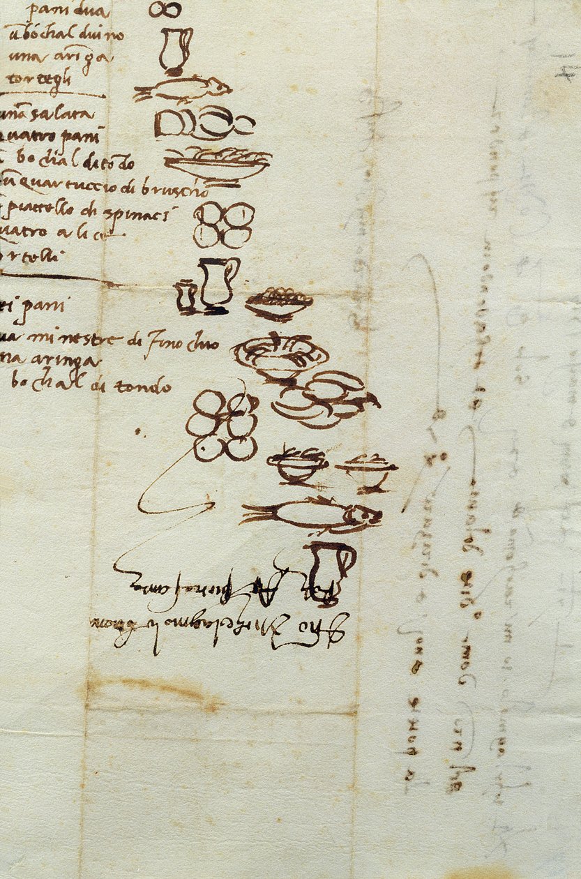 Three Different Lists of Foods Described with Ideograms by Michelangelo Buonarroti