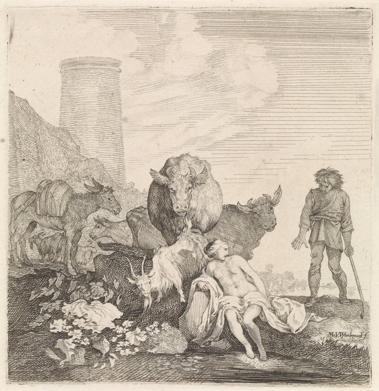 Woman Surprised While Bathing by Moyses van Wtenbrouck