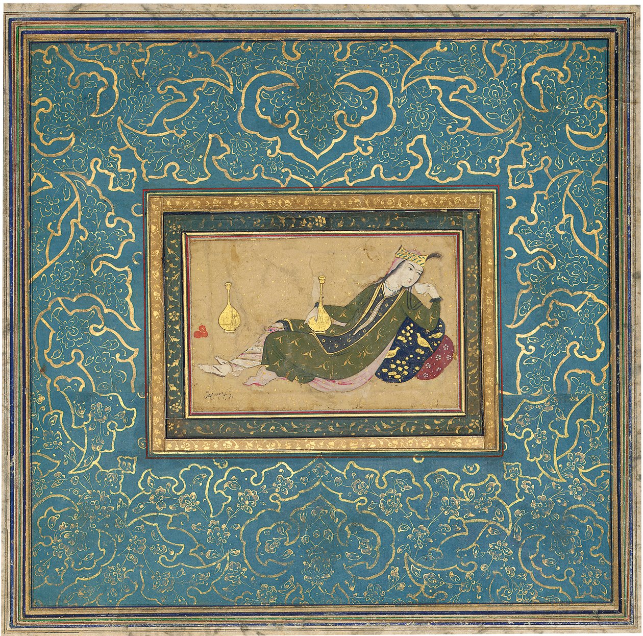 A lady reclining, c.1680 by Muin Musavvir