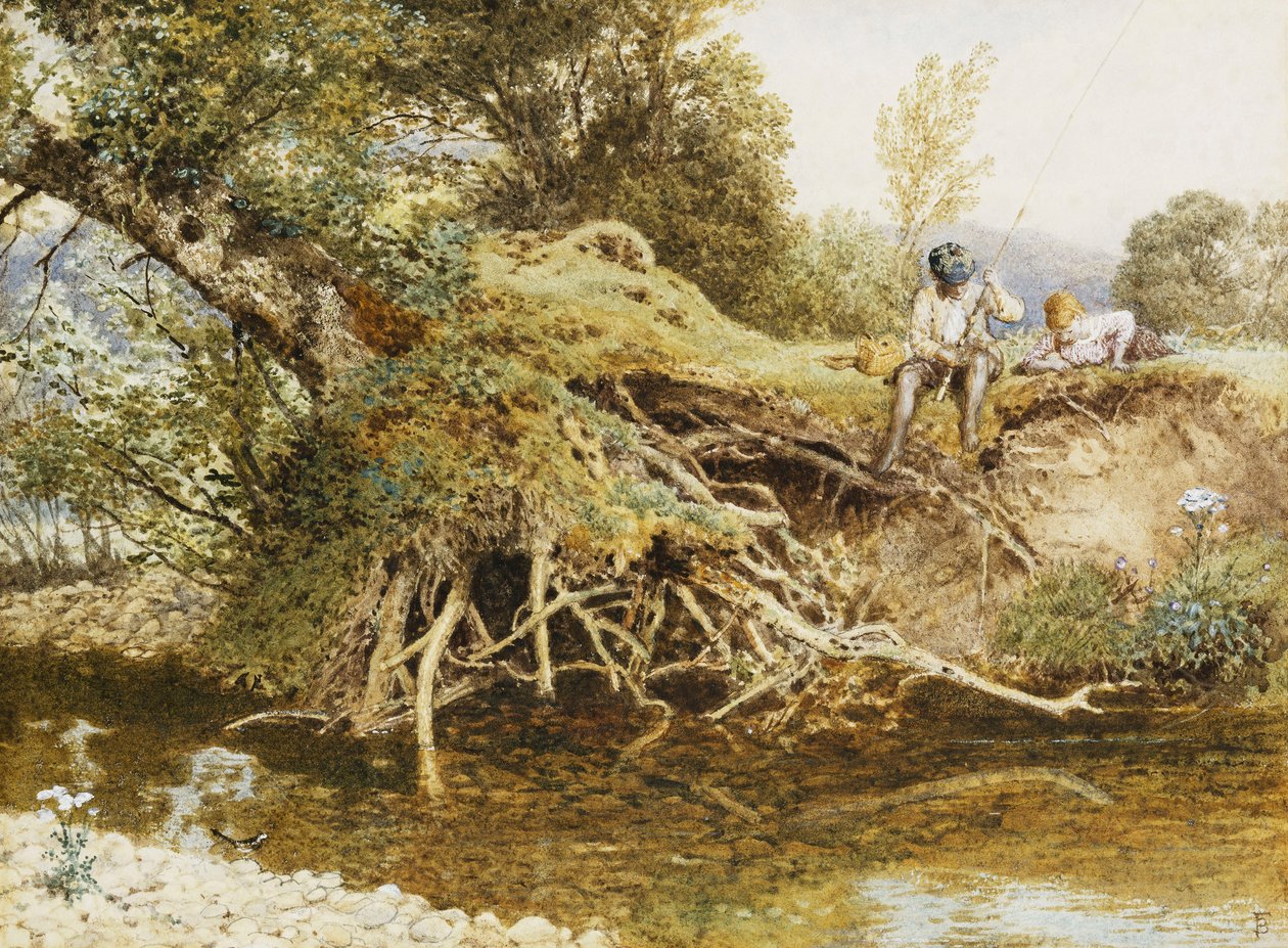 The Young Angler by Myles Birket Foster