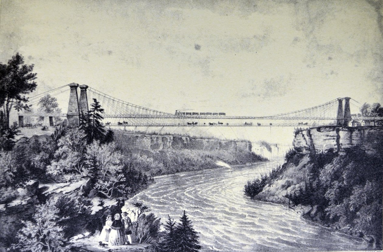 The Rail Road Suspension Bridge, Near Niagara Falls by N. and Ives, J.M. Currier