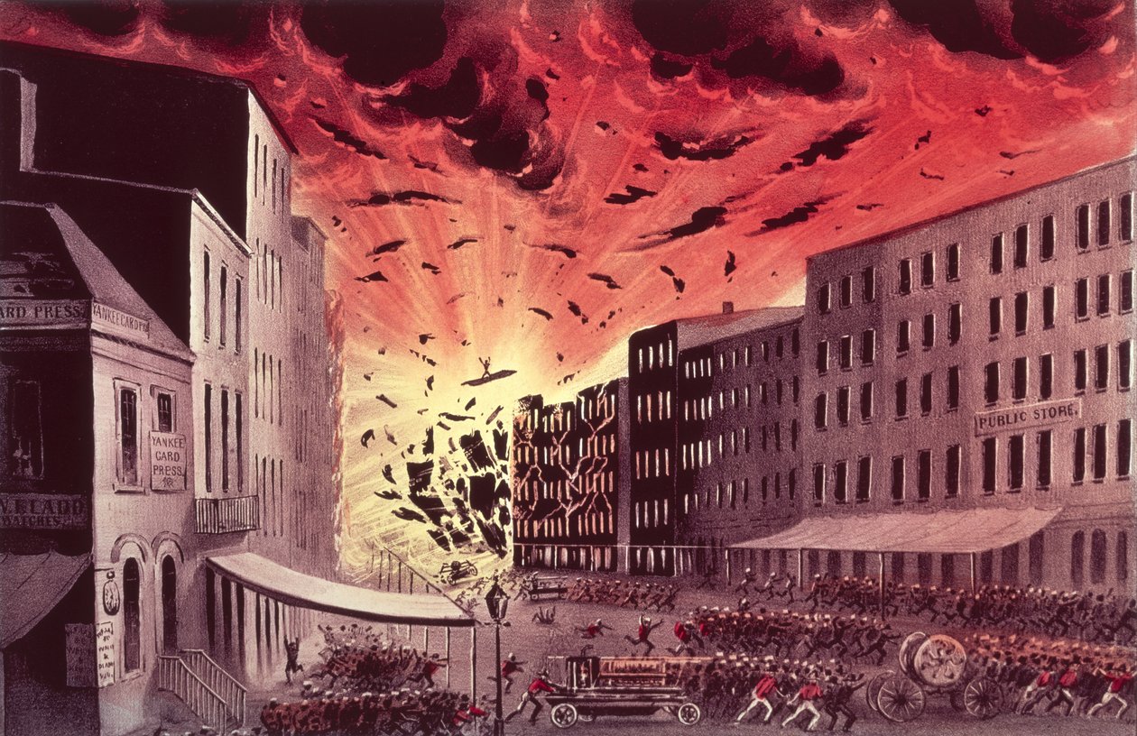 View of the Terrific Explosion at the Great Fire in New York, 19th July 1845 by N. and Ives, J.M. Currier