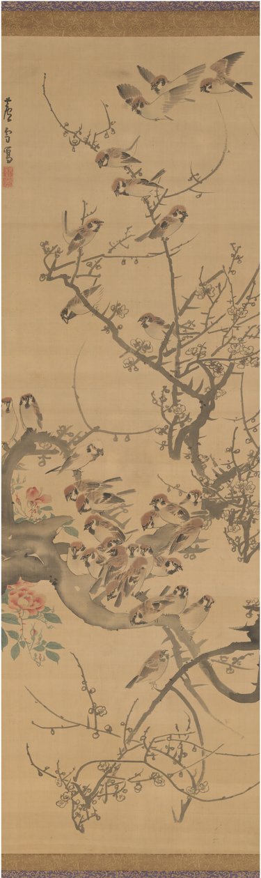 Sparrows in a Plum Tree by Nagasawa Rosetsu