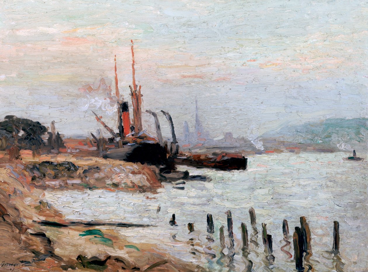 The Seine River at Rohen by Narcisse Guilbert